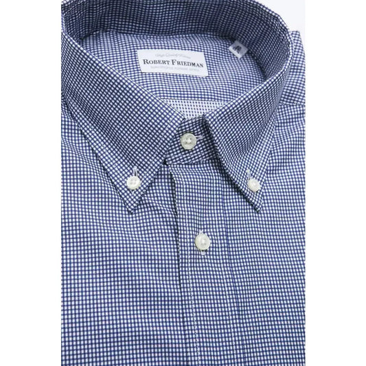 Robert Friedman Blue Cotton Men Shirt Robert Friedman Dark Slate Blue