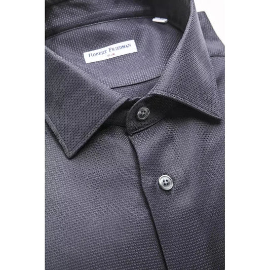 Robert Friedman Blue Cotton Men Shirt Robert Friedman Dark Slate Gray