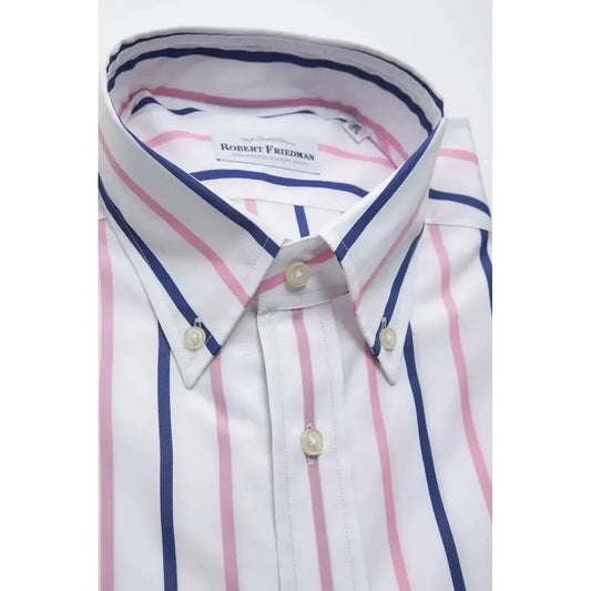 Robert Friedman White Cotton Men Shirt Robert Friedman Light Gray