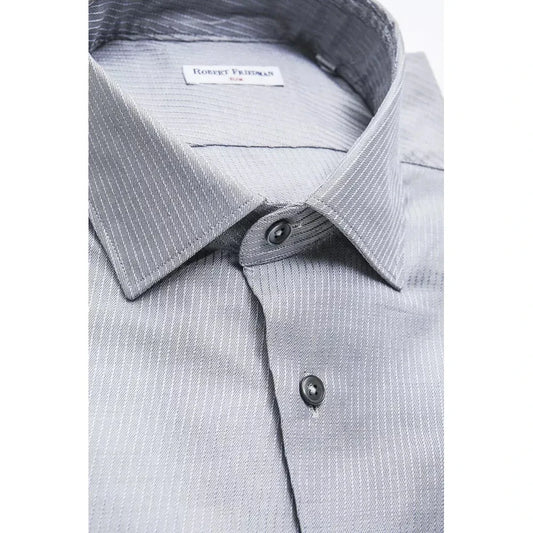 Robert Friedman Beige Cotton Men Shirt Robert Friedman Light Gray