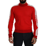 GCDS Red Wool Logo Printed Crew Neck Men Pullover Sweater