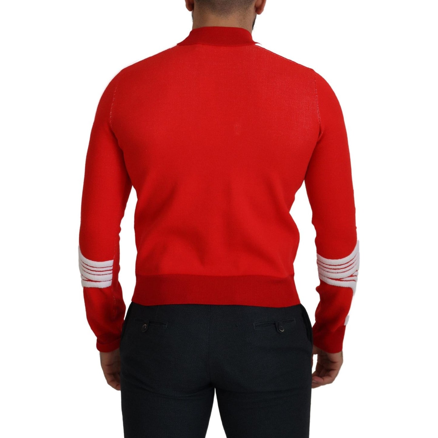 GCDS Red Wool Logo Printed Crew Neck Men Pullover Sweater