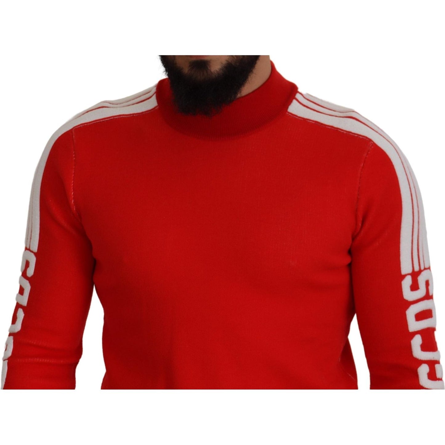GCDS Red Wool Logo Printed Crew Neck Men Pullover Sweater