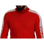 GCDS Red Wool Logo Printed Crew Neck Men Pullover Sweater