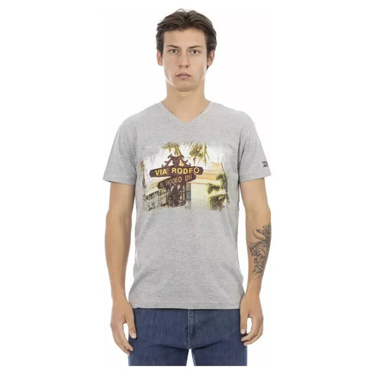 Trussardi Action Gray Cotton Men V-Neck T-Shirt Trussardi Action Gray