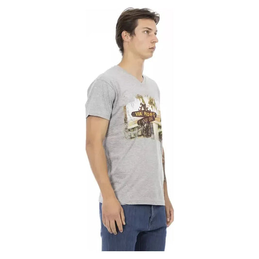 Trussardi Action Gray Cotton Men V-Neck T-Shirt Trussardi Action Gray