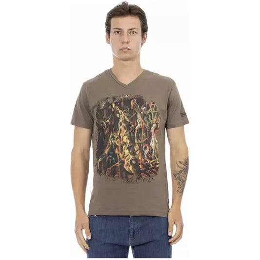 Trussardi Action Brown Cotton Men T-Shirt Trussardi Action Dim Gray