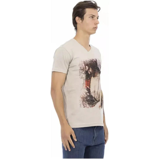 Trussardi Action Beige Cotton Men V-Neck T-Shirt Trussardi Action Gray