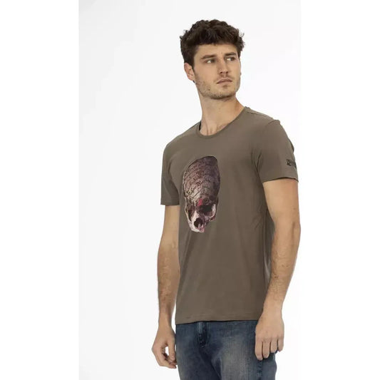 Trussardi Action Brown Cotton Men T-Shirt Trussardi Action White Smoke