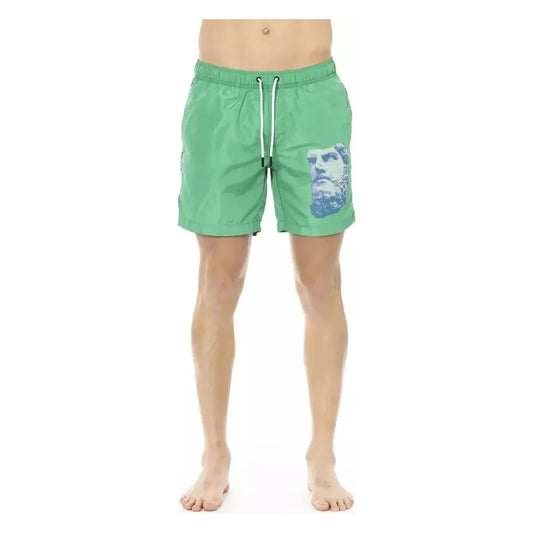 Bikkembergs Green Polyester Men Swim Short Bikkembergs Dark Gray
