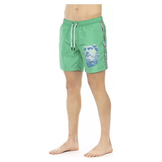 Bikkembergs Green Polyester Men Swim Short Bikkembergs Dark Gray