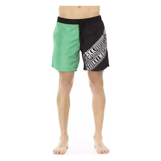Bikkembergs Green Polyester Men Swim Short Bikkembergs Dark Gray