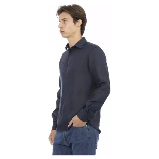 Baldinini Trend Blue Linen Men Shirt Baldinini Trend Dark Slate Gray