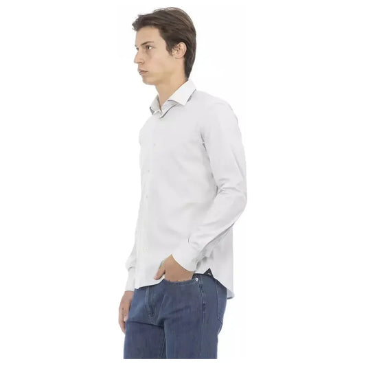 Baldinini Trend Gray Cotton Men Shirt Baldinini Trend Light Gray