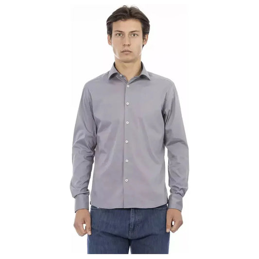 Baldinini Trend Gray Cotton Men Shirt Baldinini Trend Dark Gray