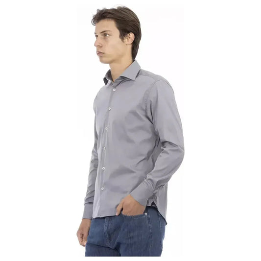 Baldinini Trend Gray Cotton Men Shirt Baldinini Trend Dark Gray