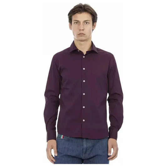 Baldinini Trend Bordeaux Cotton Men Shirt Baldinini Trend Dark Slate Gray