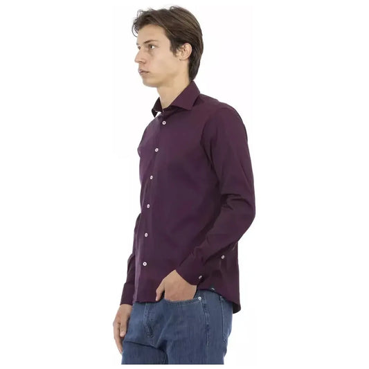 Baldinini Trend Bordeaux Cotton Men Shirt Baldinini Trend Dark Slate Gray