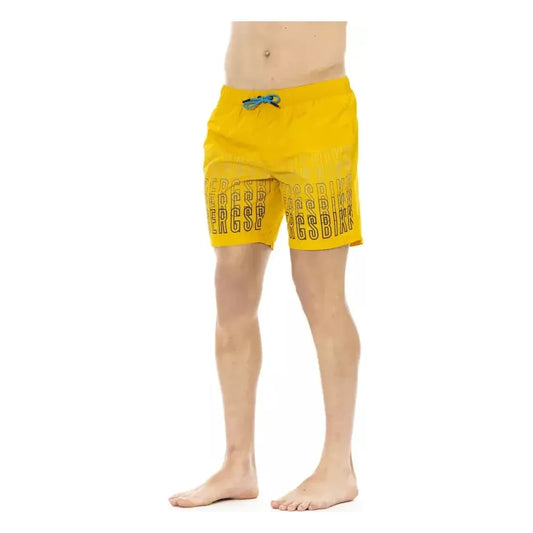 Bikkembergs Yellow Polyester Men Swim Short Bikkembergs Tan