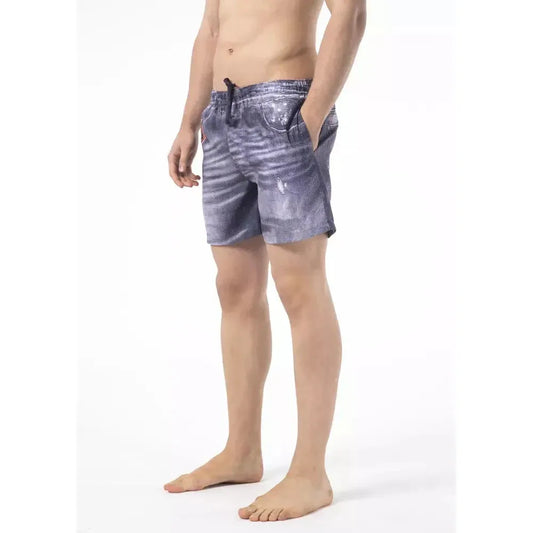 Just Cavalli Blue Polyester Men Swim Short Just Cavalli Antique White