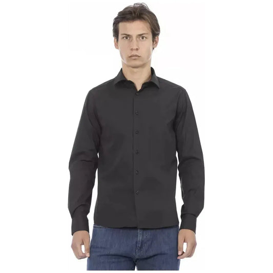 Baldinini Trend Gray Cotton Men Shirt Baldinini Trend Dark Slate Gray