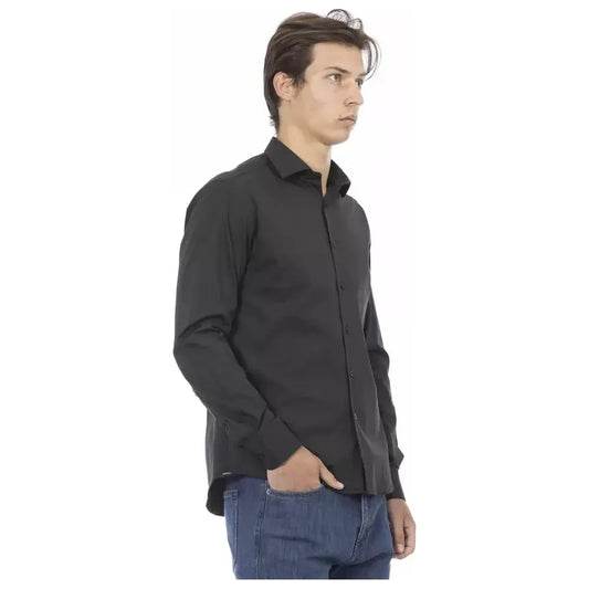 Baldinini Trend Gray Cotton Men Shirt Baldinini Trend Dark Slate Gray