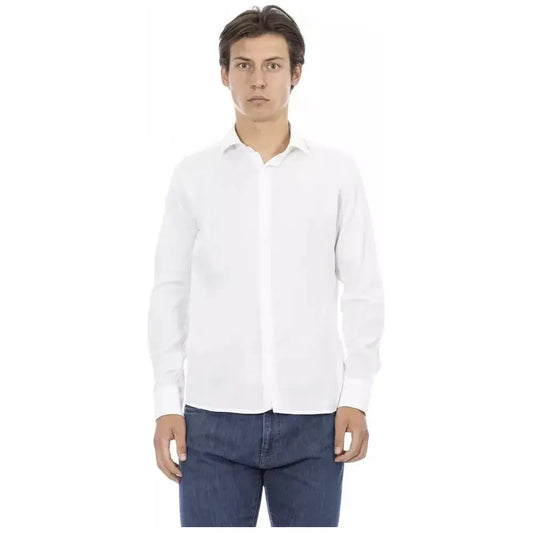 Baldinini Trend White Cotton Men Shirt Baldinini Trend Dark Slate Gray