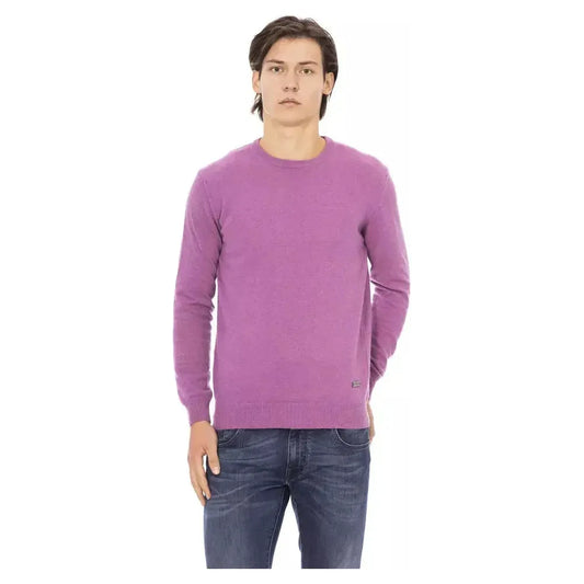 Baldinini Trend Purple Wool Men Sweater Baldinini Trend Rosy Brown