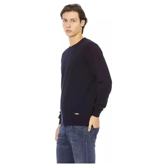 Baldinini Trend Blue Wool Men Sweater Baldinini Trend Dark Slate Gray