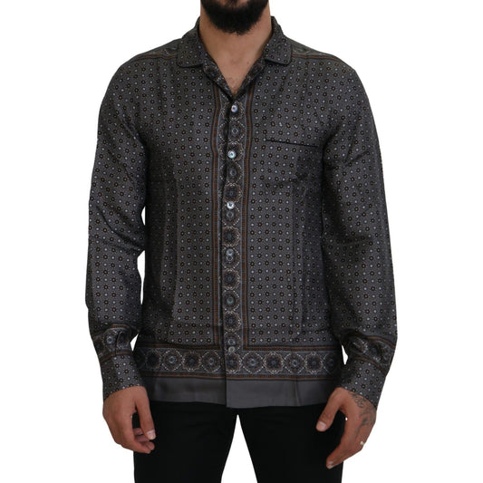 Dolce & Gabbana Elegant Silk Satin Baroque Shirt Dolce & Gabbana Dark Slate Gray