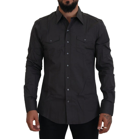 Dolce & Gabbana Elegant Gray Sicilia Slim Fit Dress Shirt Dolce & Gabbana Black