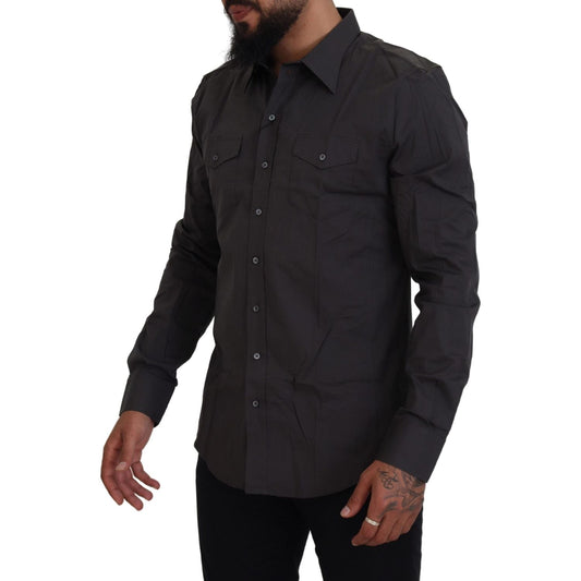Dolce & Gabbana Elegant Gray Sicilia Slim Fit Dress Shirt Dolce & Gabbana Black