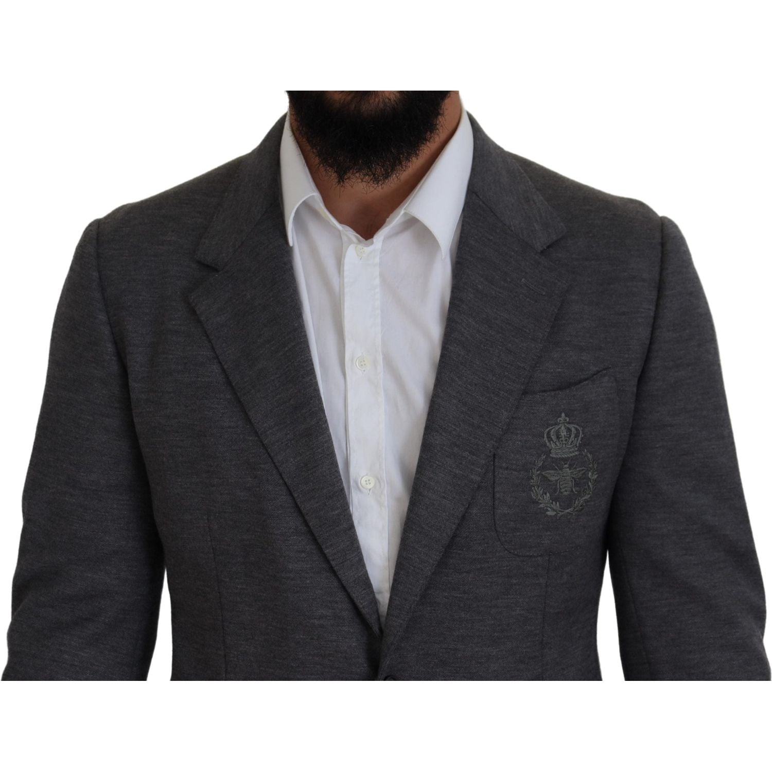 Dolce & Gabbana Gray Wool Stretch Slim Fit Jacket Blazer