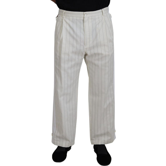 Dolce & Gabbana Elegant White Striped MainLine Trousers Dolce & Gabbana Dark Gray