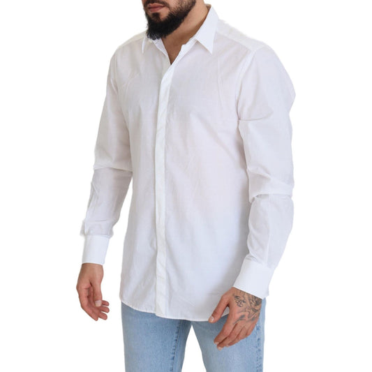 Dolce & Gabbana Elegance Reimagined White Cotton Dress Shirt Dolce & Gabbana Light Gray