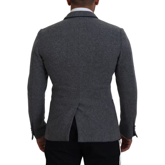 Dolce & Gabbana Elegant Gray Wool Blazer with Blue Rose Embroidery Dolce & Gabbana Dark Slate Gray