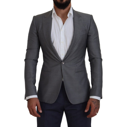Dolce & Gabbana Gray Wool Silk Slim Fit Jacket Blazer