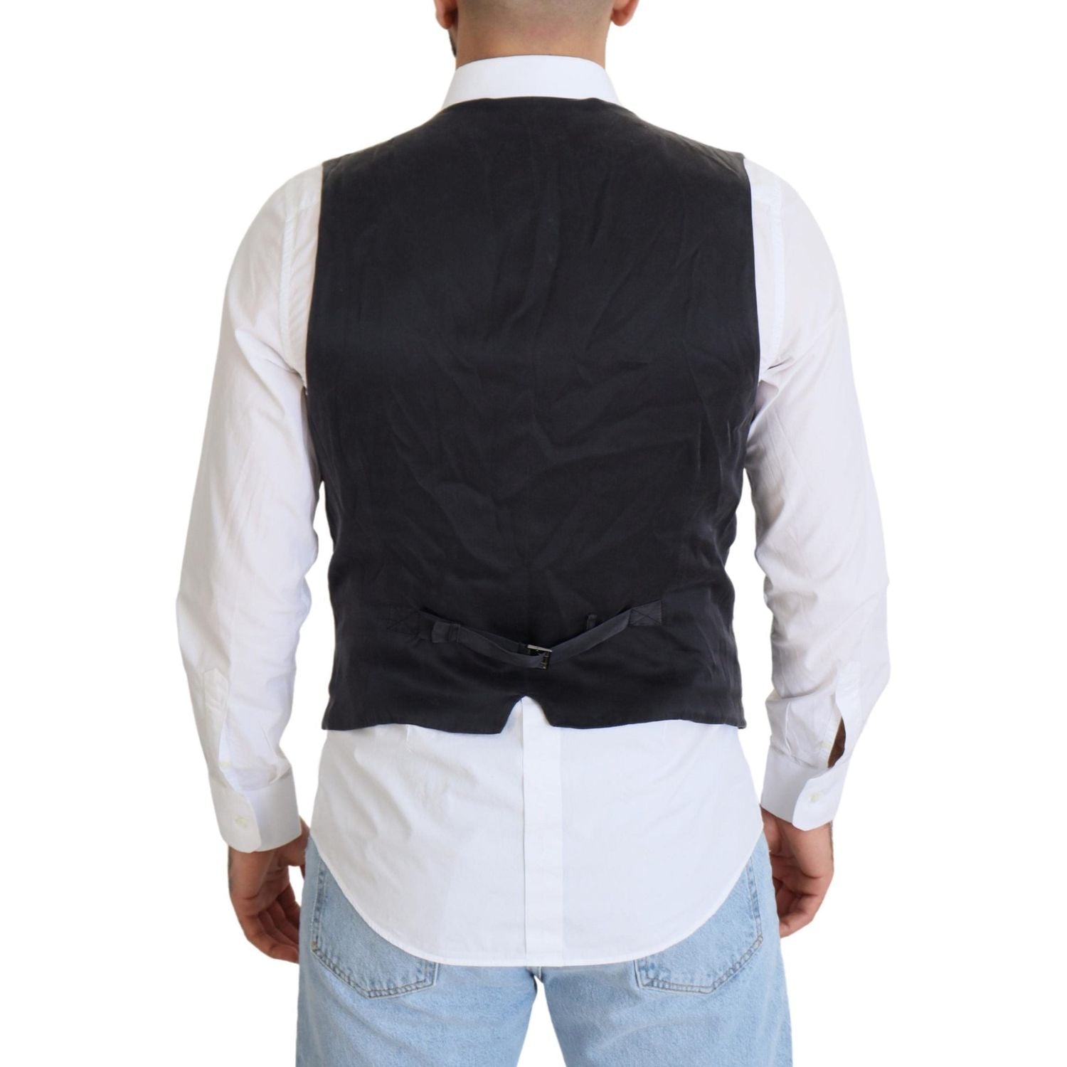 Dolce & Gabbana Black Cotton Double Breasted Waistcoat Vest