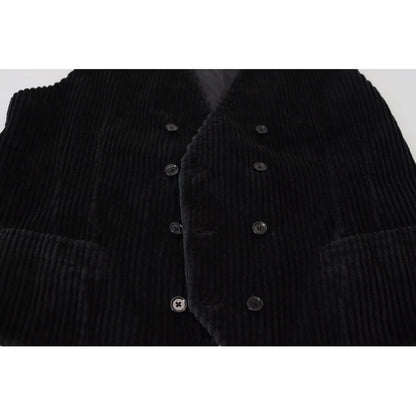 Dolce & Gabbana Black Cotton Double Breasted Waistcoat Vest