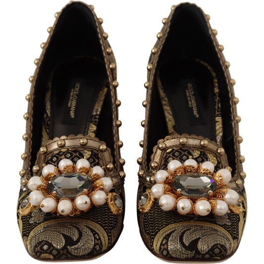 Dolce & Gabbana Elegant Gold Jacquard Brocade Pumps Dolce & Gabbana Black