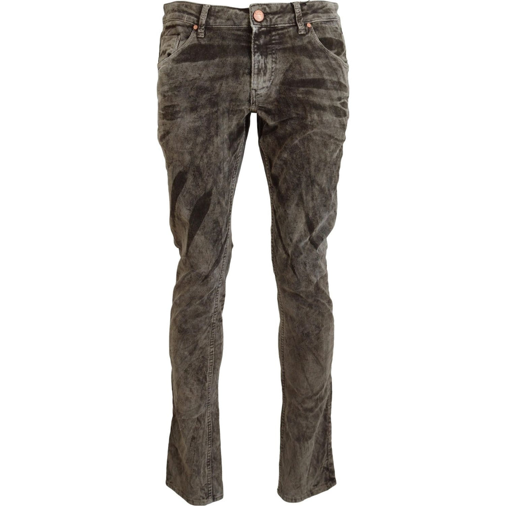 Acht Gray Washed Cotton Corduroy Slim Fit Men Jeans