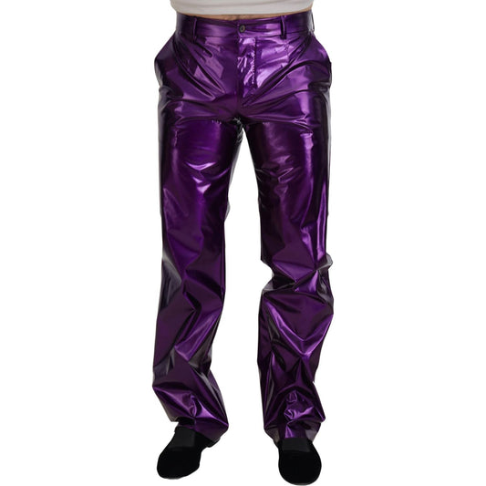 Dolce & Gabbana Elegant Shining Purple Straight Fit Pants Dolce & Gabbana Midnight Blue