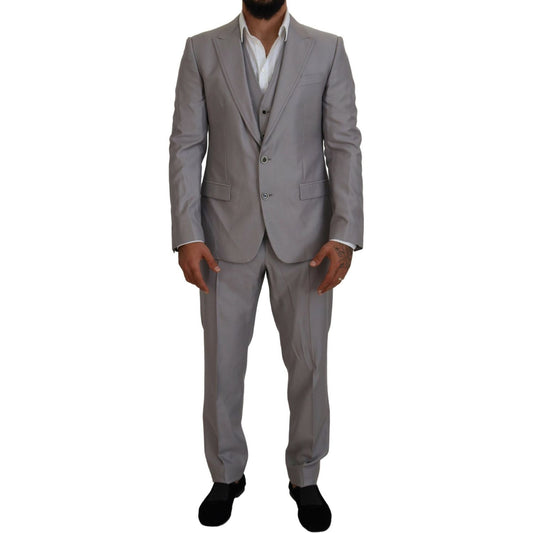 Dolce & Gabbana Elegant Silver Slim Fit Three-Piece Suit Dolce & Gabbana Dim Gray