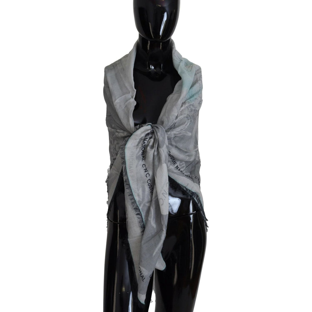 Costume National Gray Print Shawl Foulard Fringes Scarf MS6874