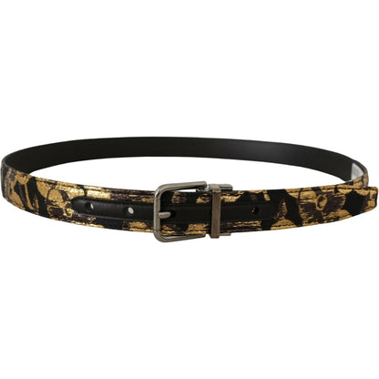 Dolce & Gabbana Multicolor Jacquard Leather Logo Metal Buckle Belt