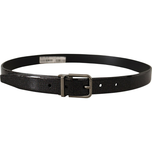 Dolce & Gabbana Black Vernice Puntinata Leather Silver Tone Metal Belt