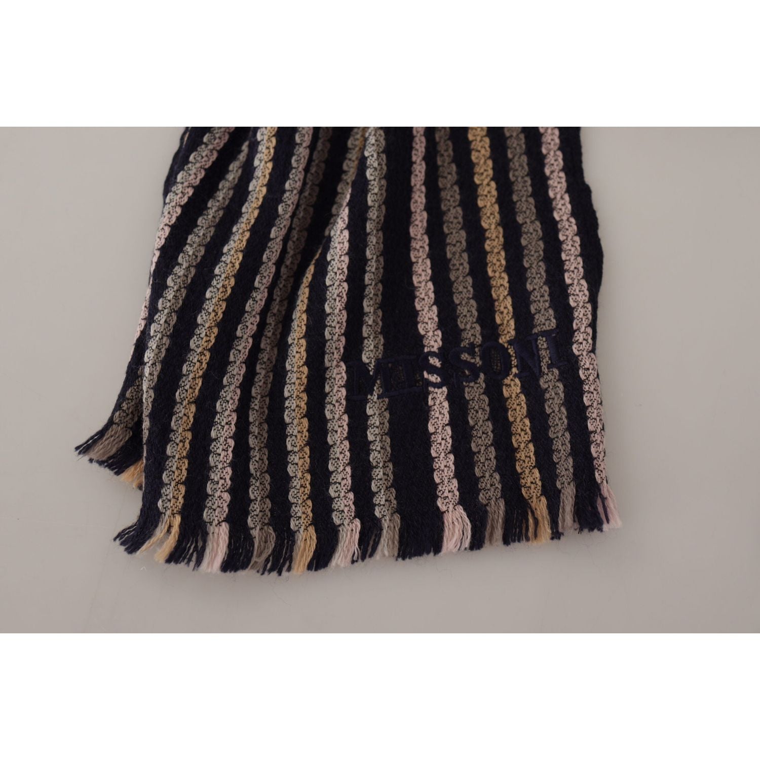 Missoni Multicolor Stripes Wool Knit Fringe Shawl Scarf