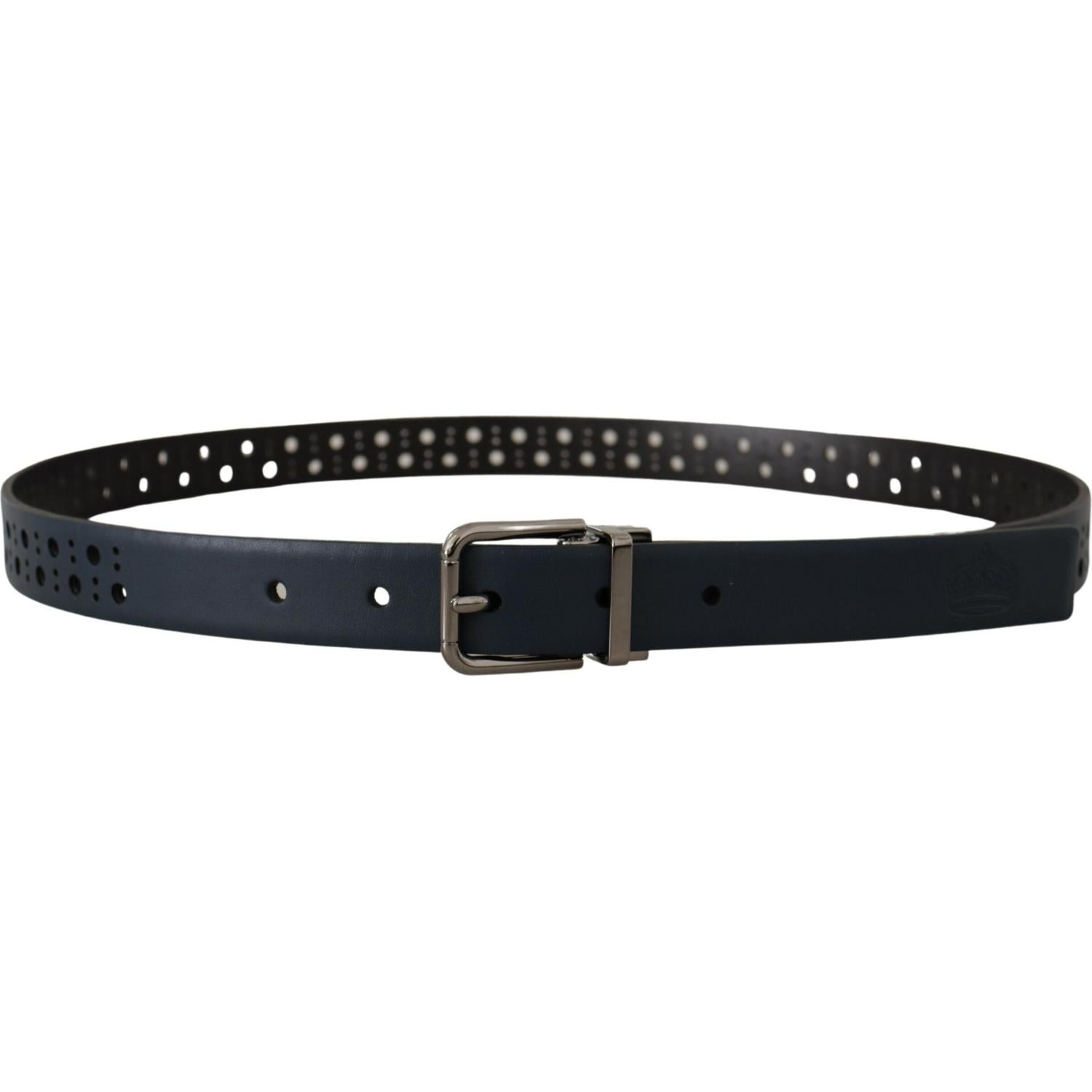 Dolce & Gabbana Navy Blue Perforated Leather Skinny Metal Buckle Belt