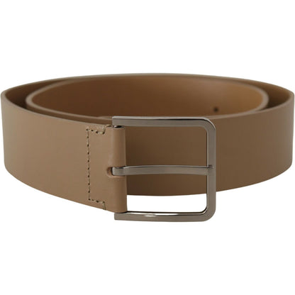 Dolce & Gabbana Beige Calf Leather Wide Silver Metal Belt