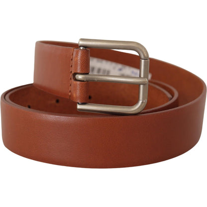 Dolce & Gabbana Brown Calf Leather Silver Tone Metal Buckle Belt